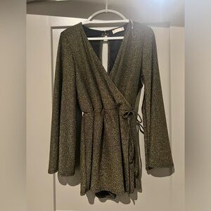 Women’s romper with deep V and long sleeves